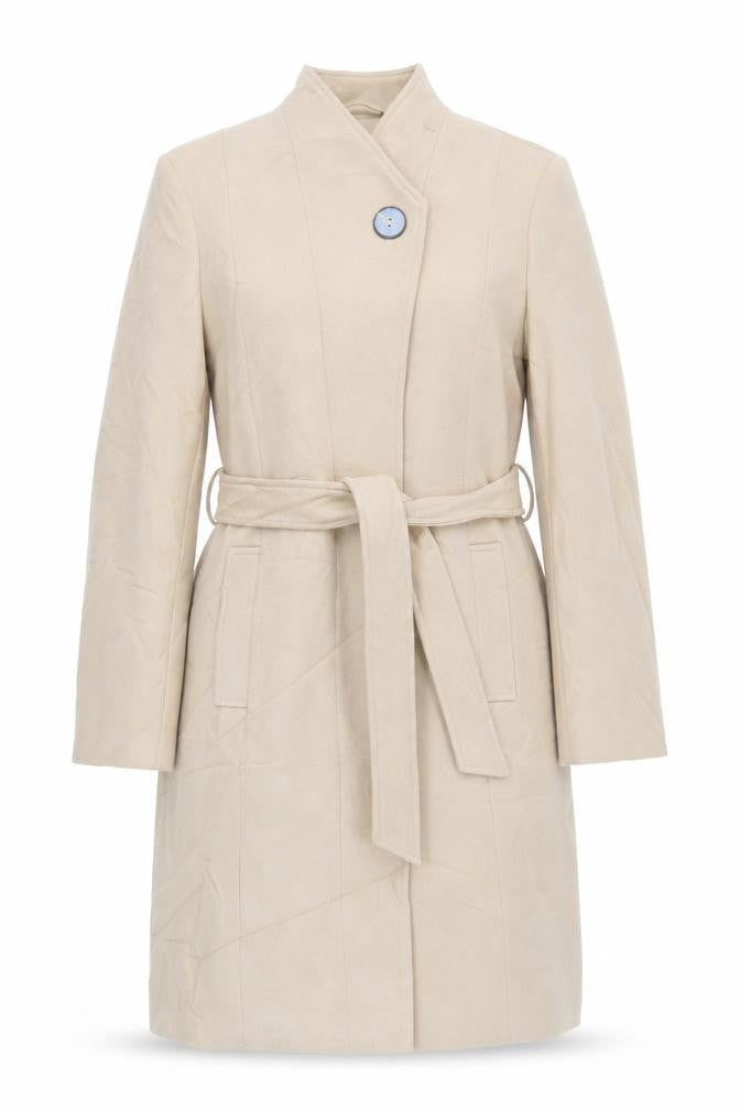 Marks and Spencer Womens Beige Overcoat Coat Size 14 Button - Belted