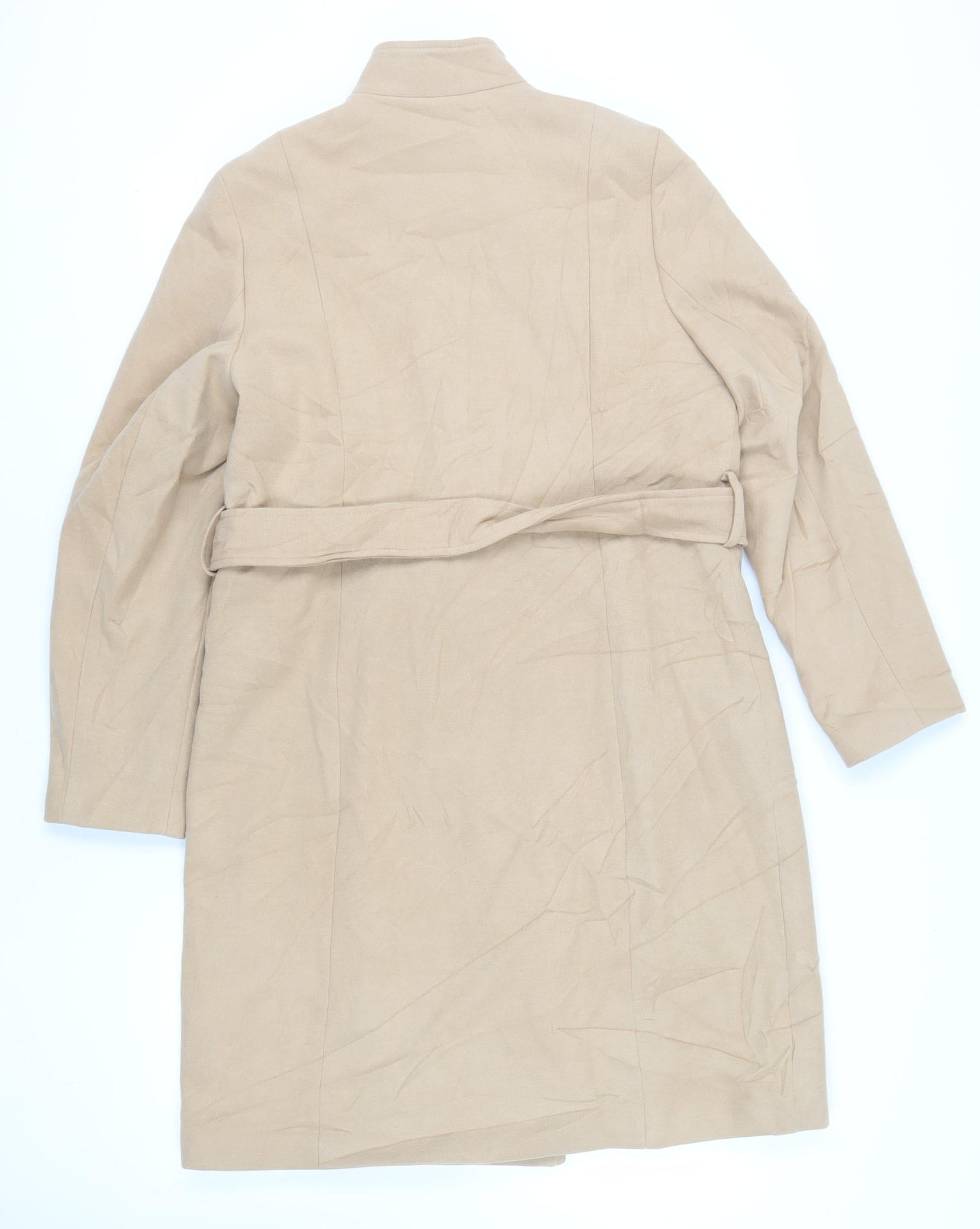 Marks and Spencer Womens Beige Overcoat Coat Size 14 Button - Belted