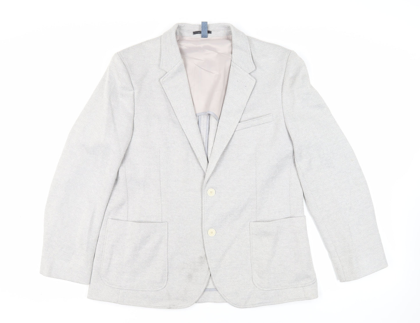 Marks and Spencer Mens Grey Herringbone Polyester Jacket Blazer Size 42 Regular