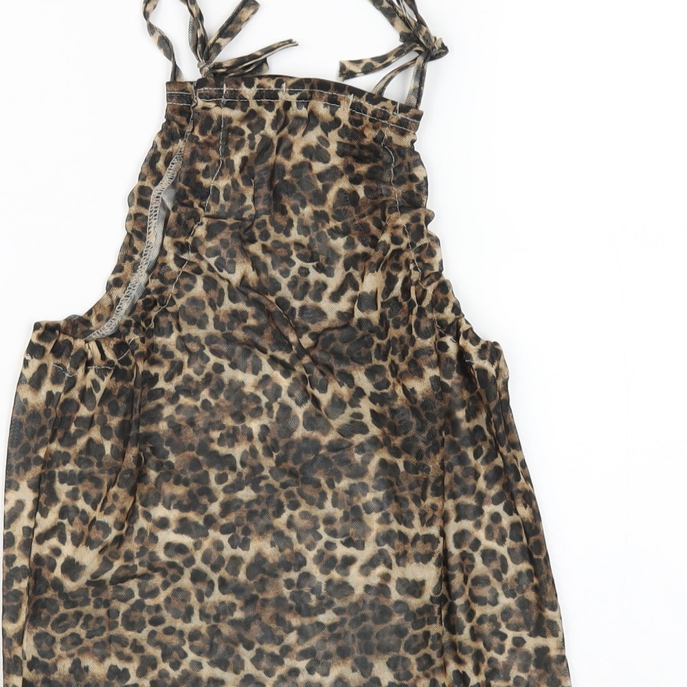 PRETTYLITTLETHING Womens Brown Animal Print Polyester Camisole T-Shirt Size 8 Square Neck