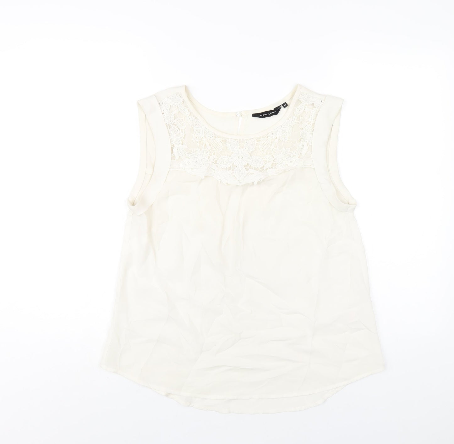 New Look Womens Ivory Polyester Basic Tank Size 12 Round Neck