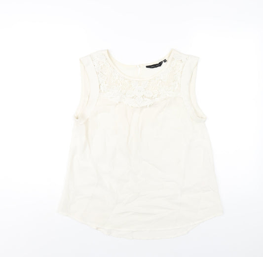 New Look Womens Ivory Polyester Basic Tank Size 12 Round Neck
