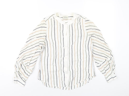 Wrap London Womens White Striped Viscose Basic Button-Up Size 8 Round Neck