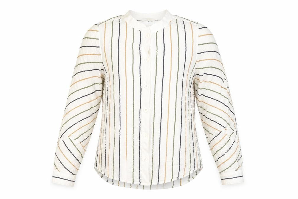 Wrap London Womens White Striped Viscose Basic Button-Up Size 8 Round Neck