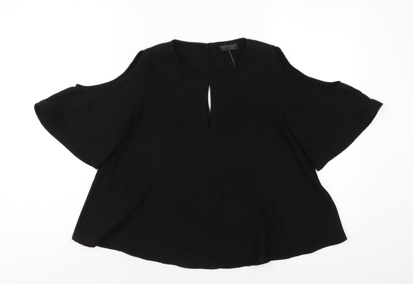 Topshop Womens Black Polyester Basic T-Shirt Size 10 Round Neck