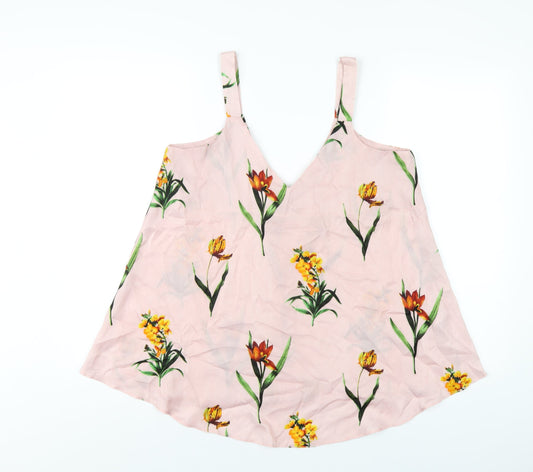 ASOS Womens Pink Floral Polyester Camisole T-Shirt Size 10 V-Neck