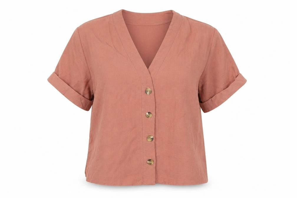 New Look Womens Brown Polyester Basic T-Shirt Size 8 V-Neck