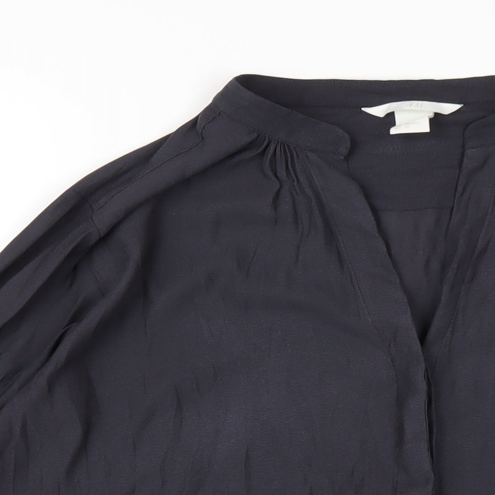 H&M Womens Grey Polyester Basic Button-Up Size 12 V-Neck