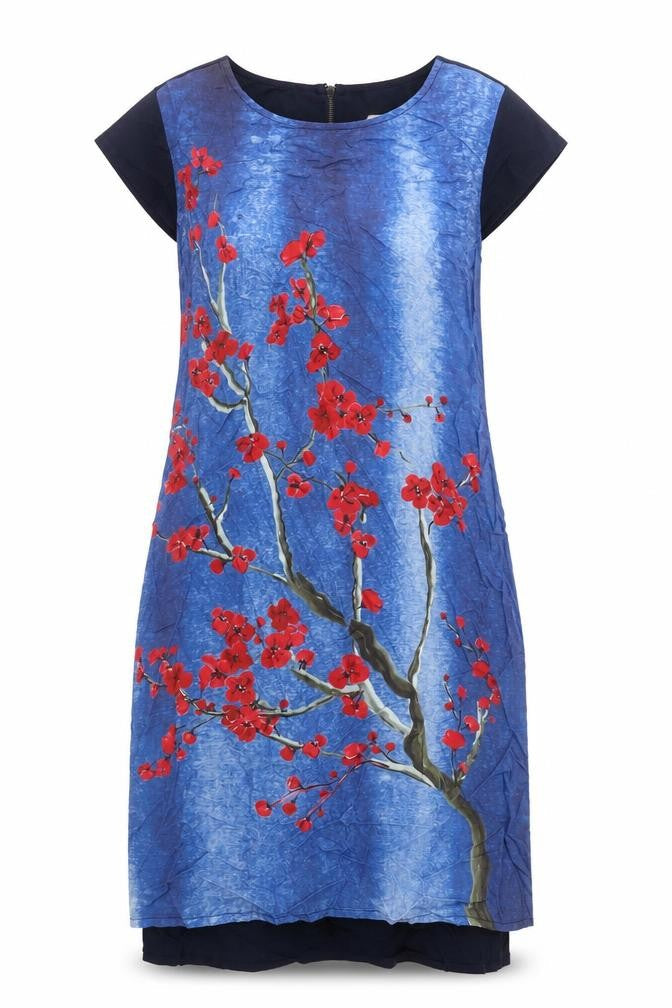Thought Womens Blue Floral Lyocell A-Line Size 10 Round Neck Zip