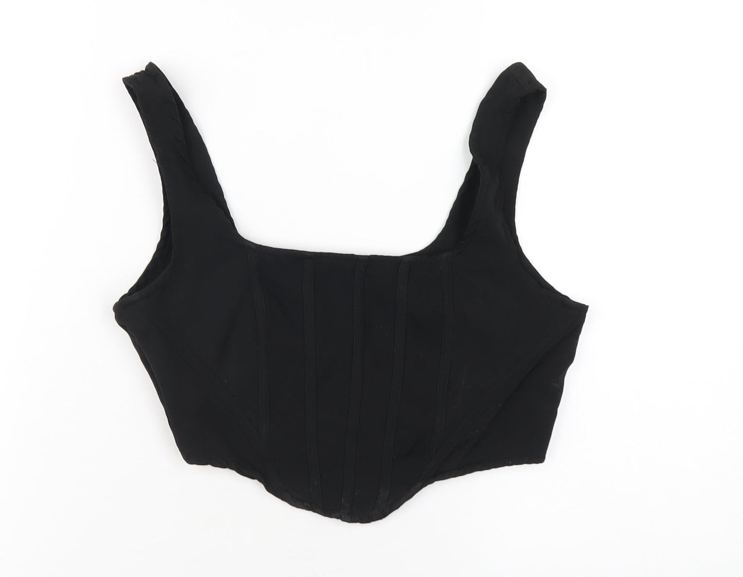 NAANAA Womens Black Polyester Cropped T-Shirt Size 6 Scoop Neck