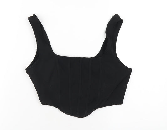 NAANAA Womens Black Polyester Cropped T-Shirt Size 6 Scoop Neck