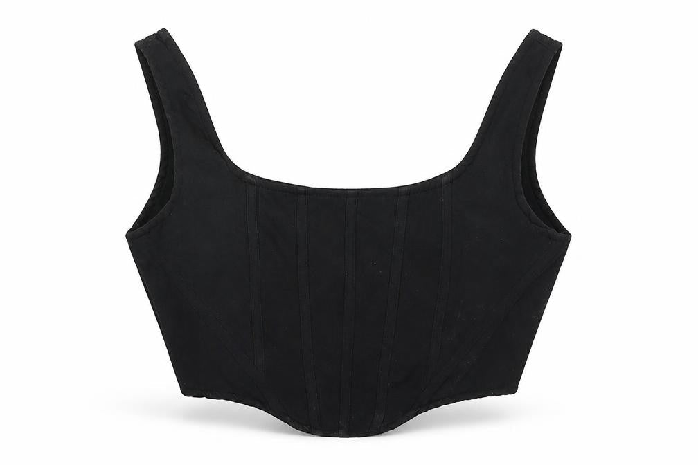 Naanaa Womens Black Polyester Cropped T-Shirt Size 6 Scoop Neck