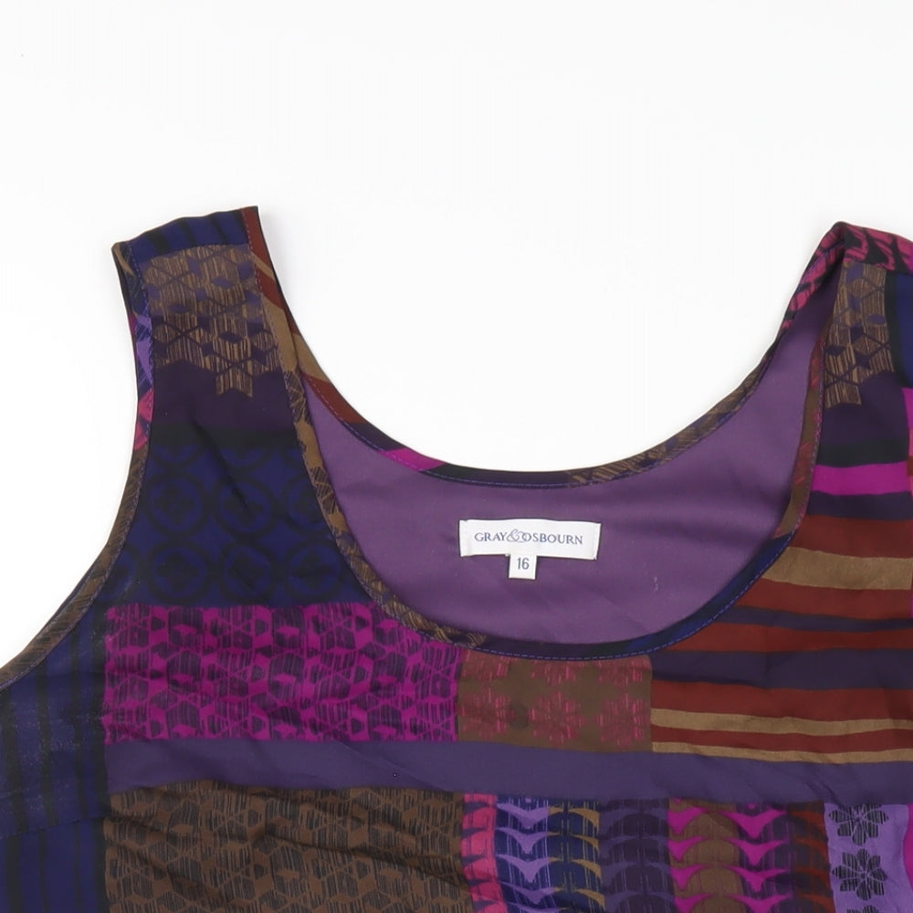 Gray & Osbourn Womens Multicoloured Geometric Polyester Basic Tank Size 16 Scoop Neck
