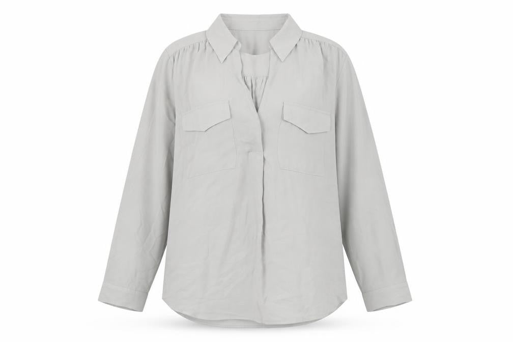 Ann Taylor Womens Grey Polyester Basic Blouse Size M Collared