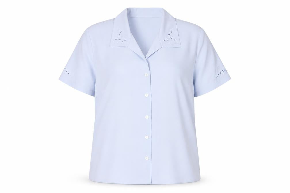 EWM Womens Blue Polyester Basic Button-Up Size 16 Collared