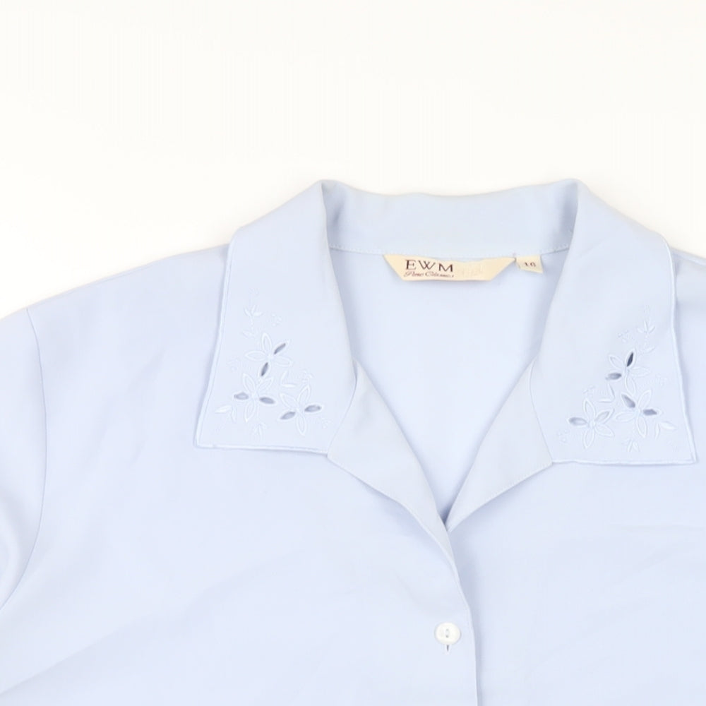 EWM Womens Blue Polyester Basic Button-Up Size 16 Collared