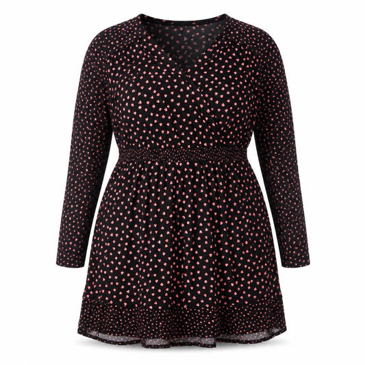 Oasis Womens Black Geometric Polyester A-Line Size 3XL V-Neck Pullover