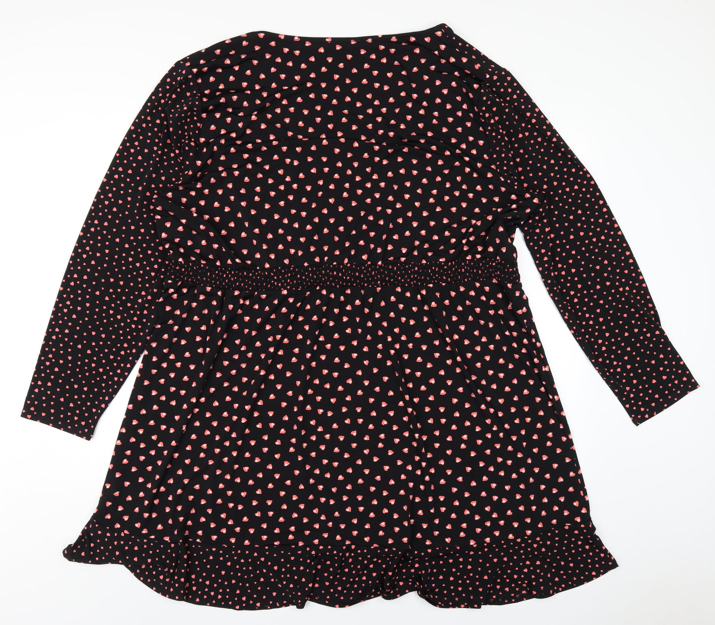 Oasis Womens Black Geometric Polyester A-Line Size 3XL V-Neck Pullover