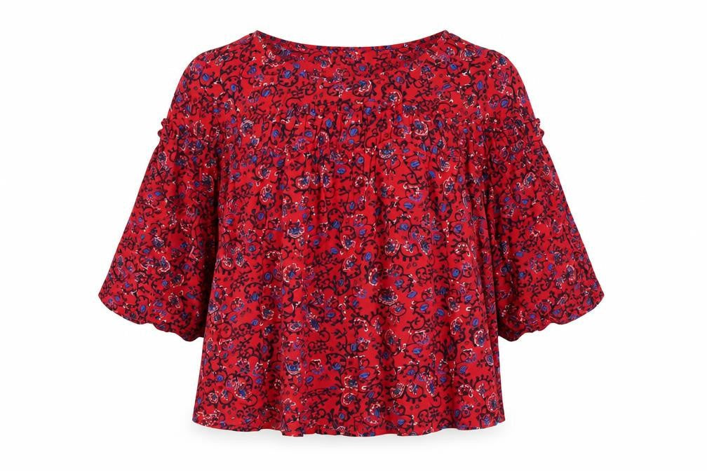 Gap Womens Red Geometric Viscose Basic T-Shirt Size S Round Neck