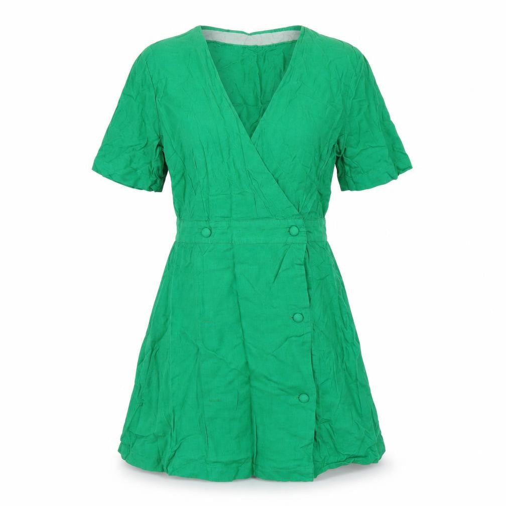Michelle Keegan Womens Green Cotton A-Line Size 12 V-Neck Button