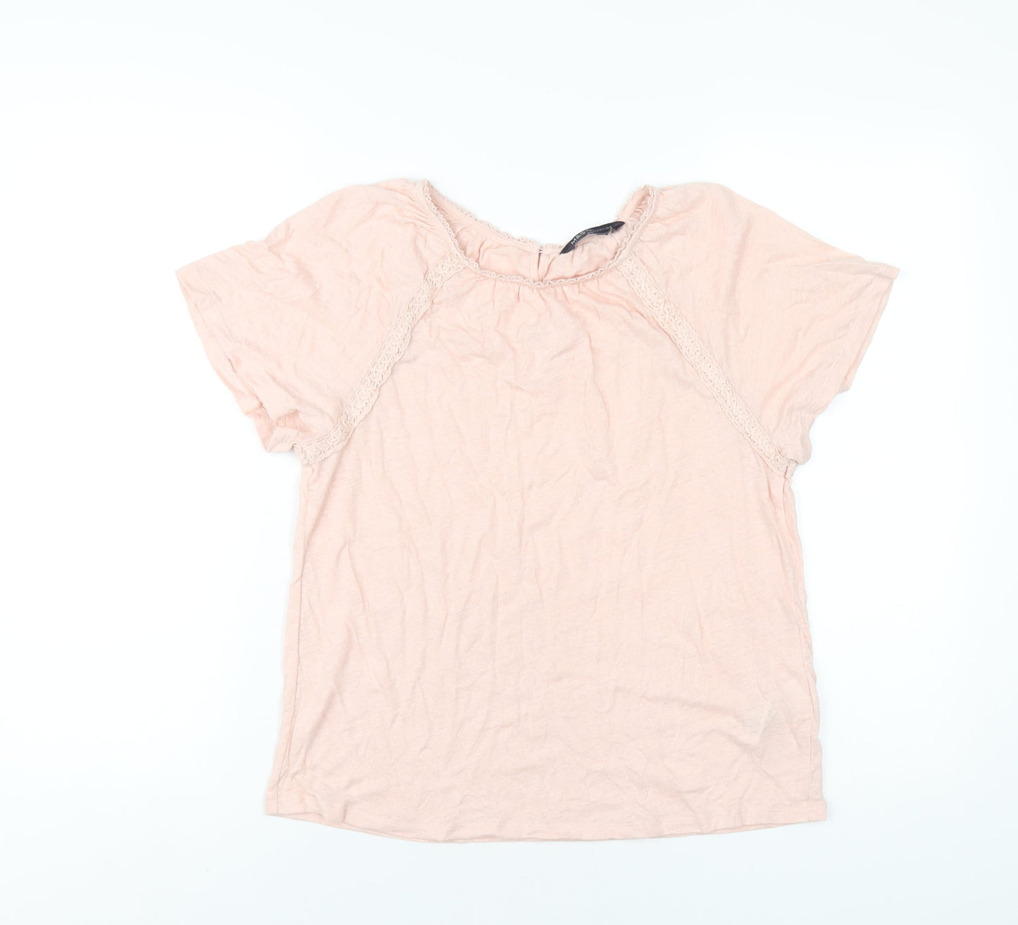 Marks and Spencer Womens Pink Linen Basic T-Shirt Size 6 Round Neck