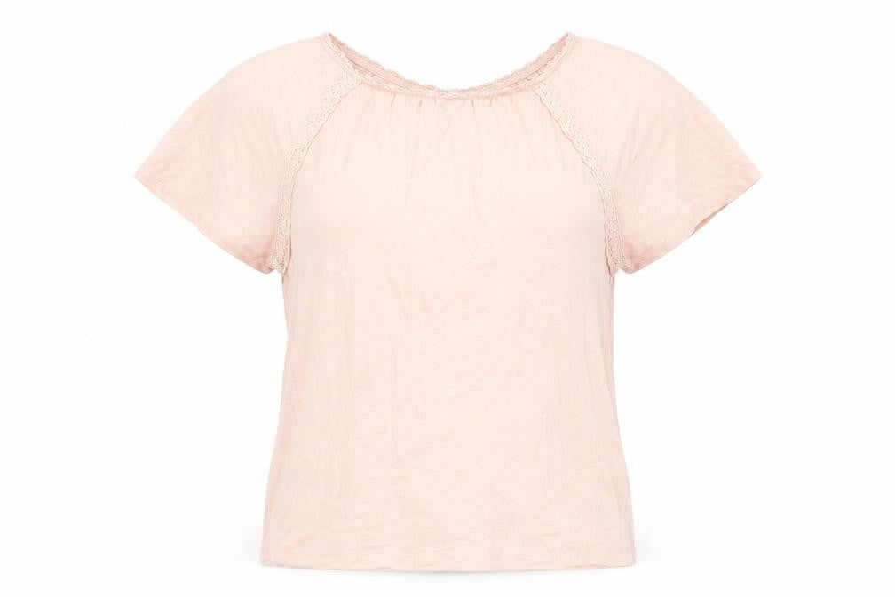 Marks & Spencer Womens Pink Linen Basic T-Shirt Size 6 Round Neck