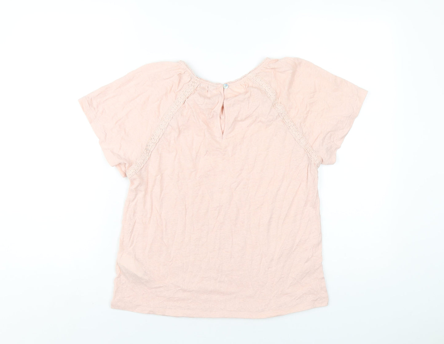 Marks and Spencer Womens Pink Linen Basic T-Shirt Size 6 Round Neck