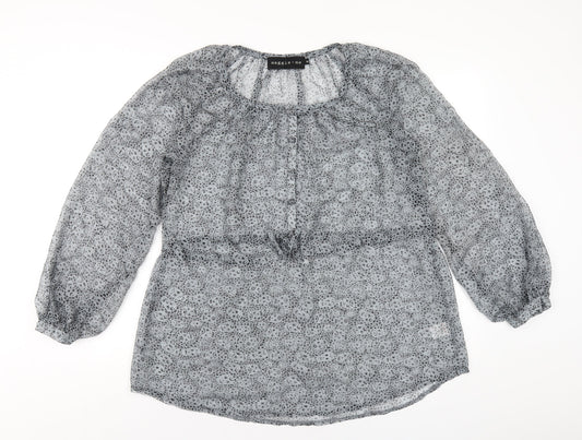 Maggie & Me Womens Grey Geometric Polyester Basic Blouse Size M Round Neck