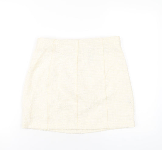Zara Womens Ivory Polyester A-Line Skirt Size XL Zip