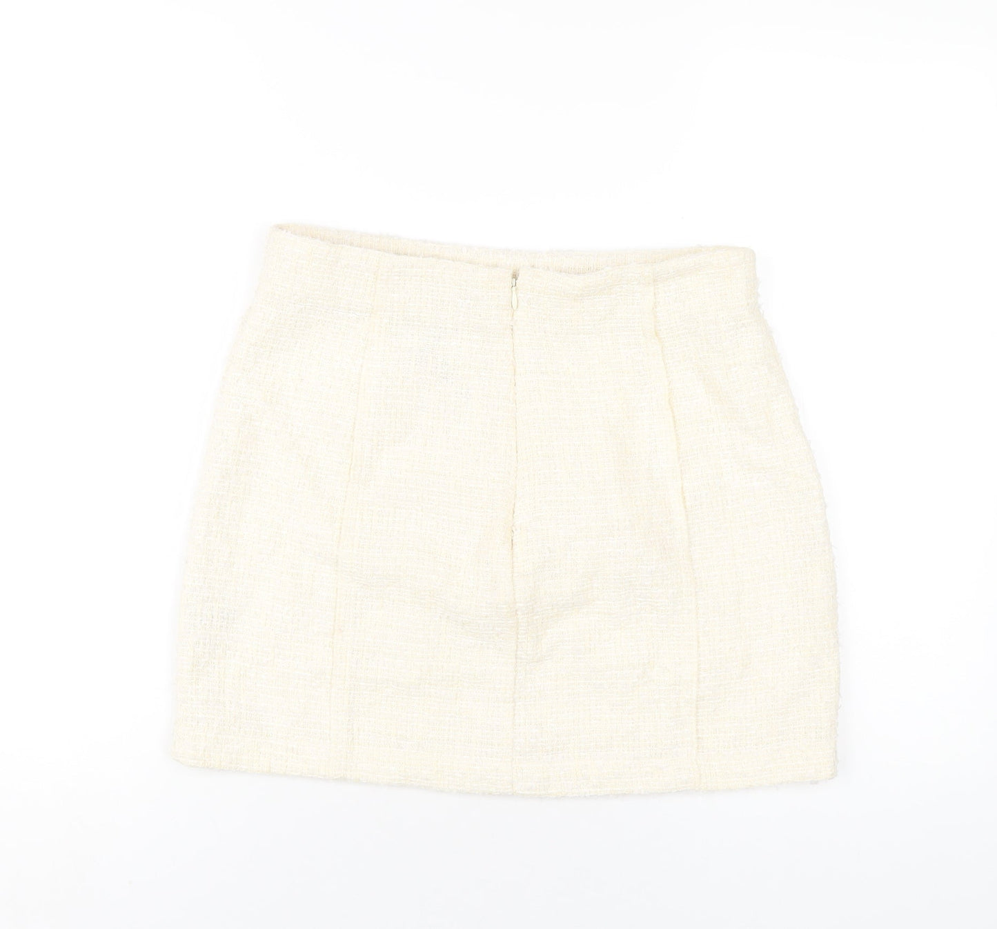 Zara Womens Ivory Polyester A-Line Skirt Size XL Zip