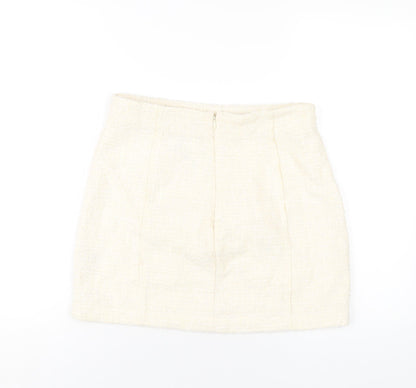 Zara Womens Ivory Polyester A-Line Skirt Size XL Zip