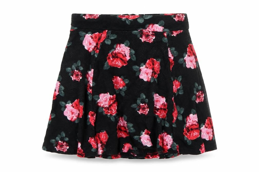 H&M Womens Black Floral Viscose Skater Skirt Size XS Zip