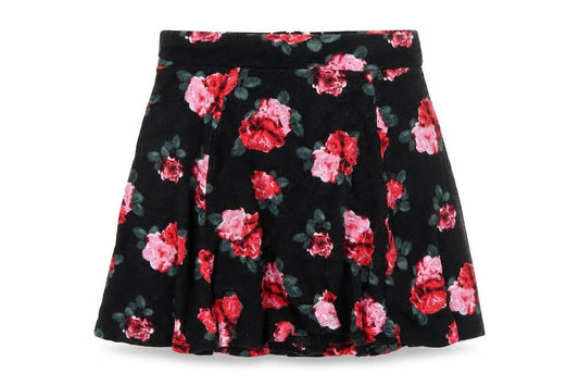 H&M Womens Black Floral Viscose Skater Skirt Size XS Zip