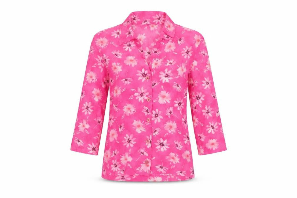 Kookai Womens Pink Floral Polyester Basic Button-Up Size S Collared