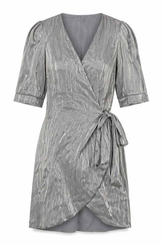 Zara Womens Silver Polyester Wrap Dress Size XS V-Neck Tie