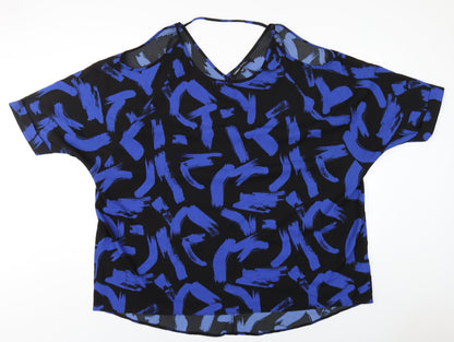 Capsule Womens Blue Geometric Polyester Basic T-Shirt Size 24 Round Neck