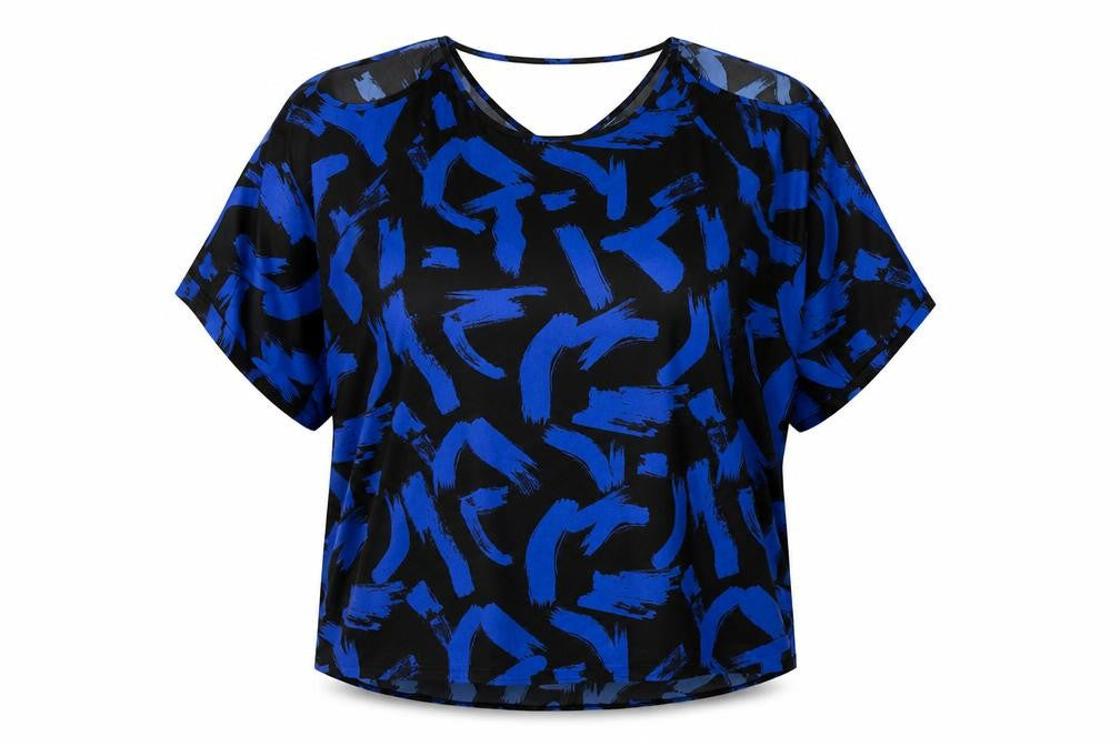 Capsule Womens Blue Geometric Polyester Basic T-Shirt Size 24 Round Neck