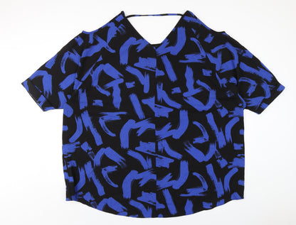 Capsule Womens Blue Geometric Polyester Basic T-Shirt Size 24 Round Neck