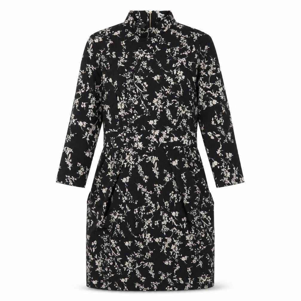 Blue Vanilla Womens Black Floral Polyester A-Line Size 10 Mock Neck Zip