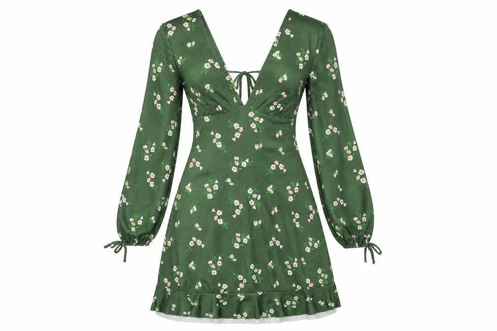 River Island Womens Green Floral Polyester A-Line Size 10 V-Neck Pullover