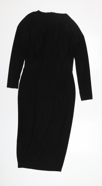 Boohoo Womens Black Polyester Bodycon Size 12 V-Neck Pullover