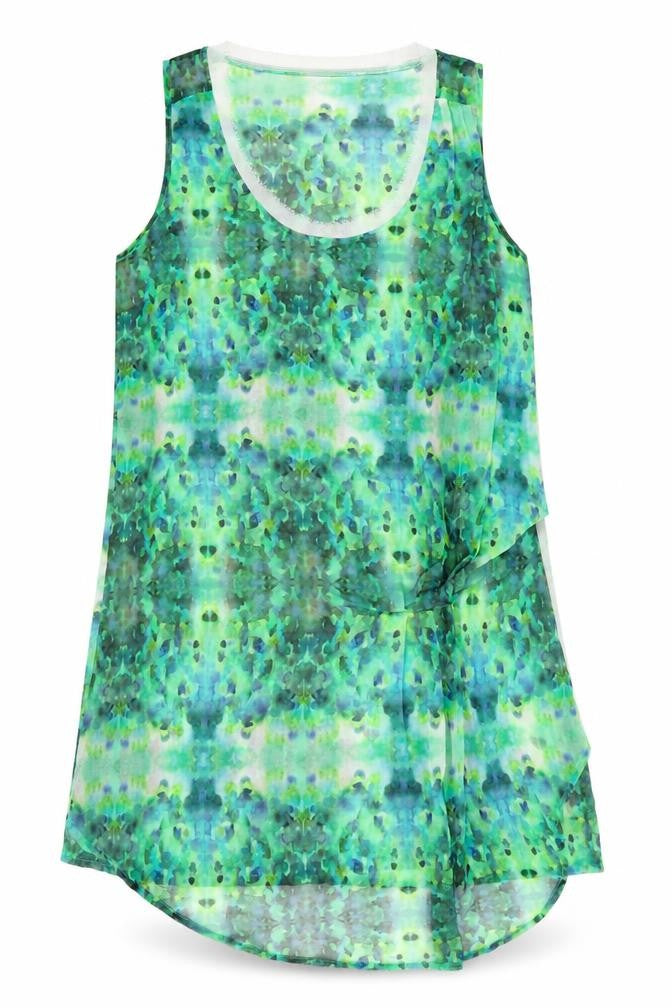 Label Lab Womens Green Geometric Polyester A-Line Size 14 Scoop Neck Pullover
