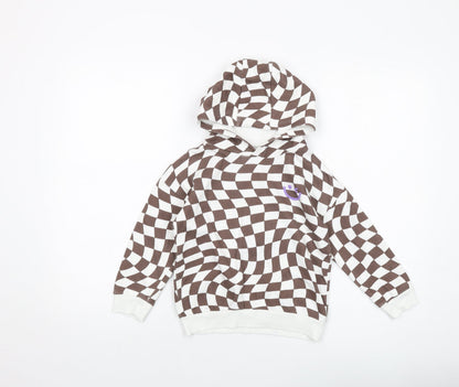Next Girls White Geometric Cotton Pullover Hoodie Size 4-5 Years Pullover