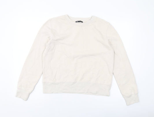 Zara Womens Beige Cotton Pullover Hoodie Size S Pullover
