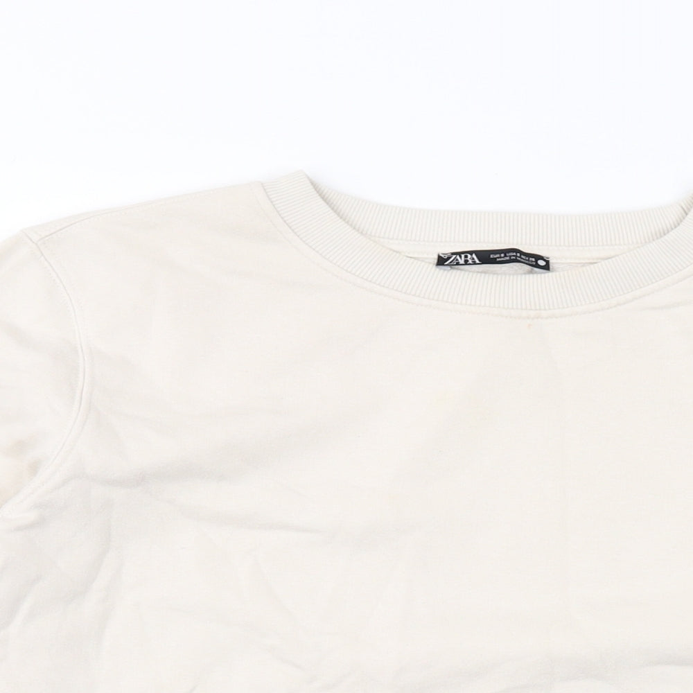 Zara Womens Beige Cotton Pullover Hoodie Size S Pullover