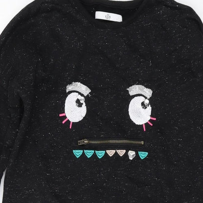 Marks & Spencer Girls Black Cotton Pullover Sweatshirt Size 9-10 Years Pullover
