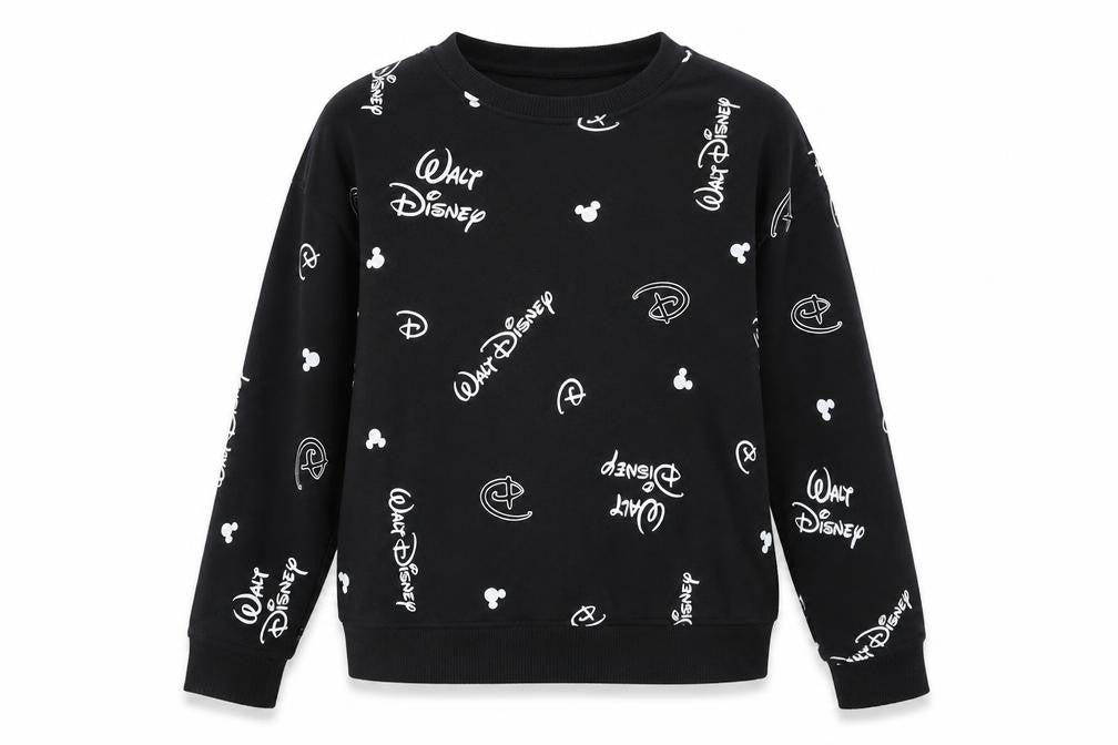 Disney Womens Black Geometric Cotton Pullover Sweatshirt Size S Pullover