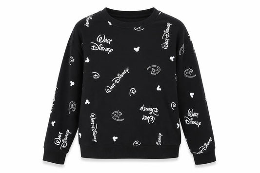 Disney Womens Black Geometric Cotton Pullover Sweatshirt Size S Pullover