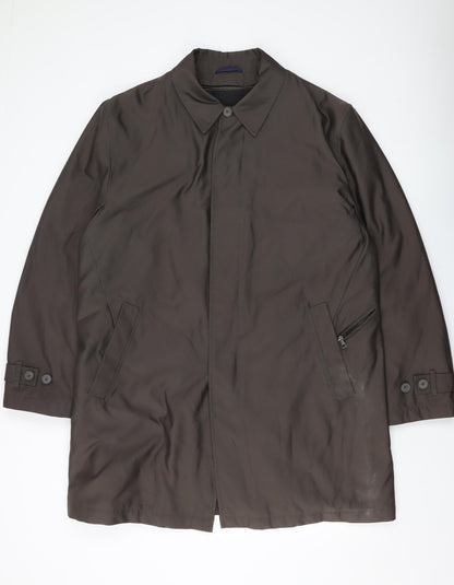 Additional front view of Autograph men’s green overcoat coat, size L, button