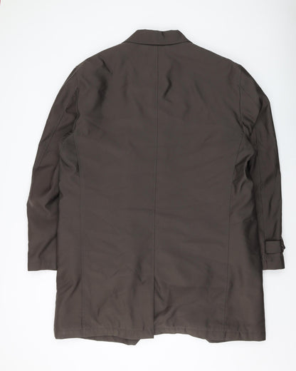 Back view of Autograph men’s green overcoat coat, size L, button